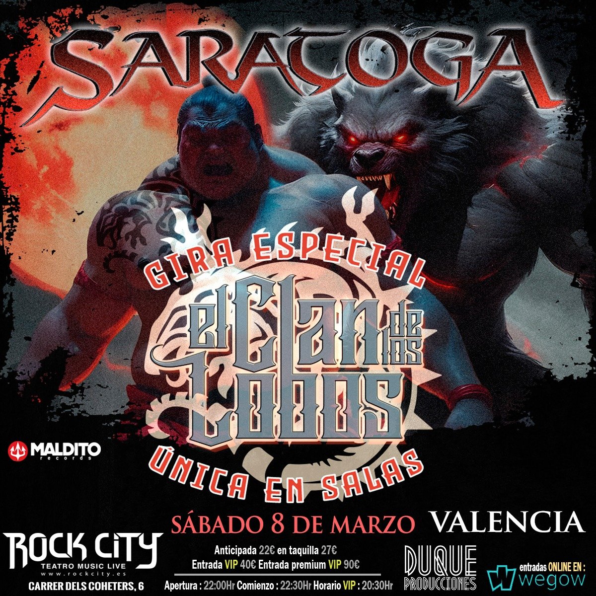 Saratoga vuelve a Valencia el 8 de marzo con su gira "El Clan de los Lobos"