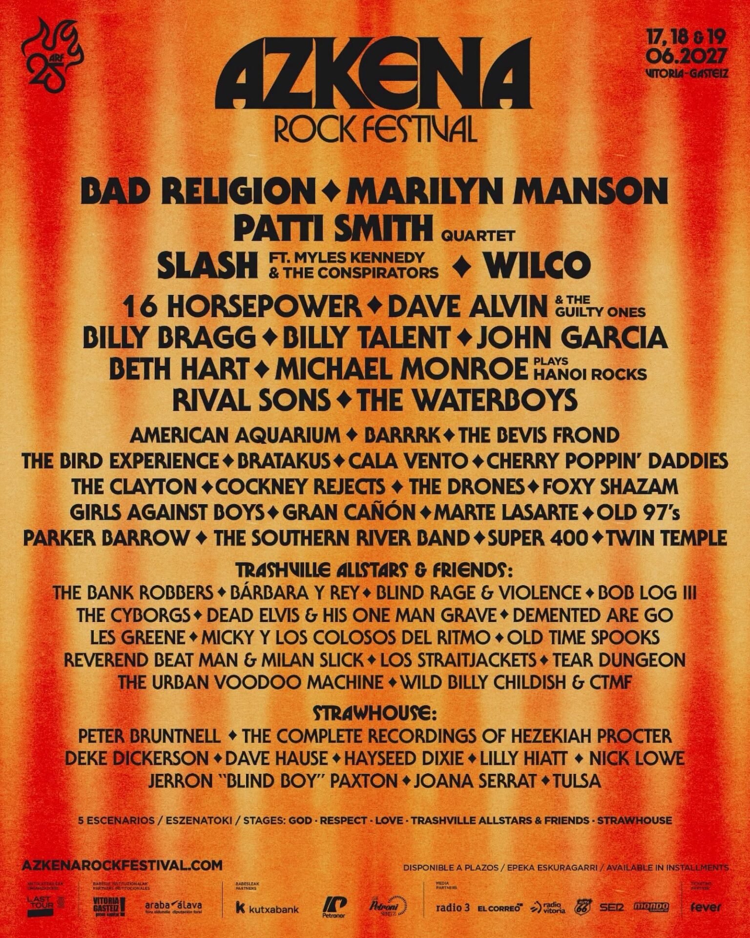 Azkena Rock Festival revela el cartel completo de su 25º aniversario